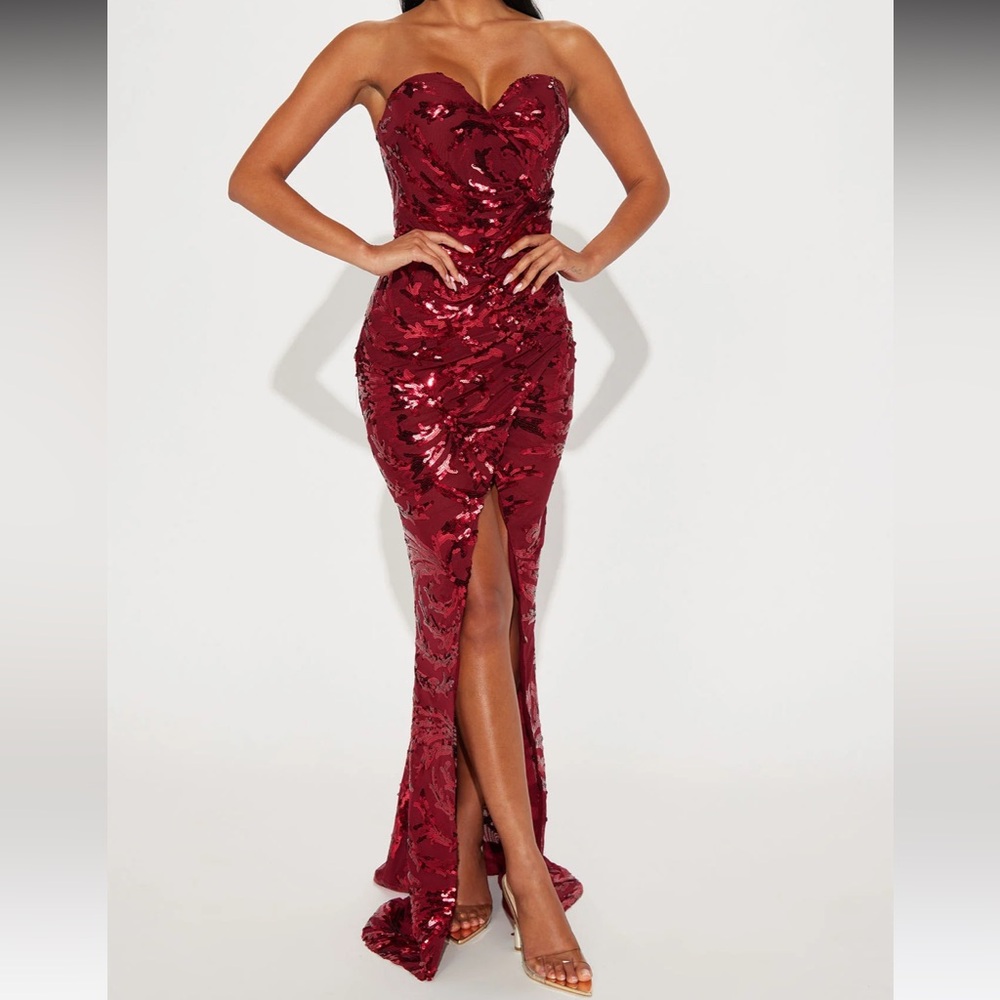 Luxury Sequin Maxi Dress - Wine